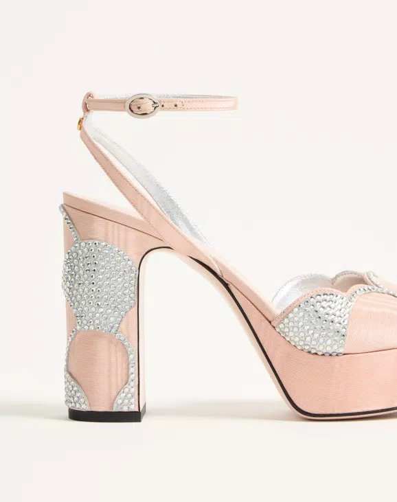 Valentino Bowow Platform Sandal In Moiré Fabric With Crystals 115Mm - Image 2